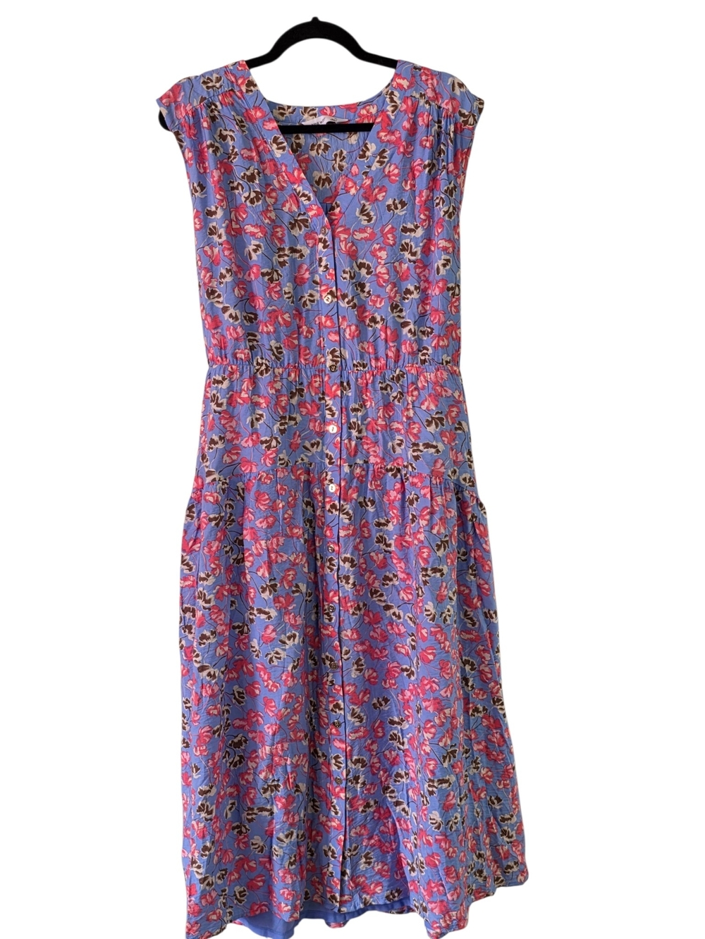 NWT Nine West Floral Smocked Waist Midi Dress XL Blue Pink - Picture 6 of 9